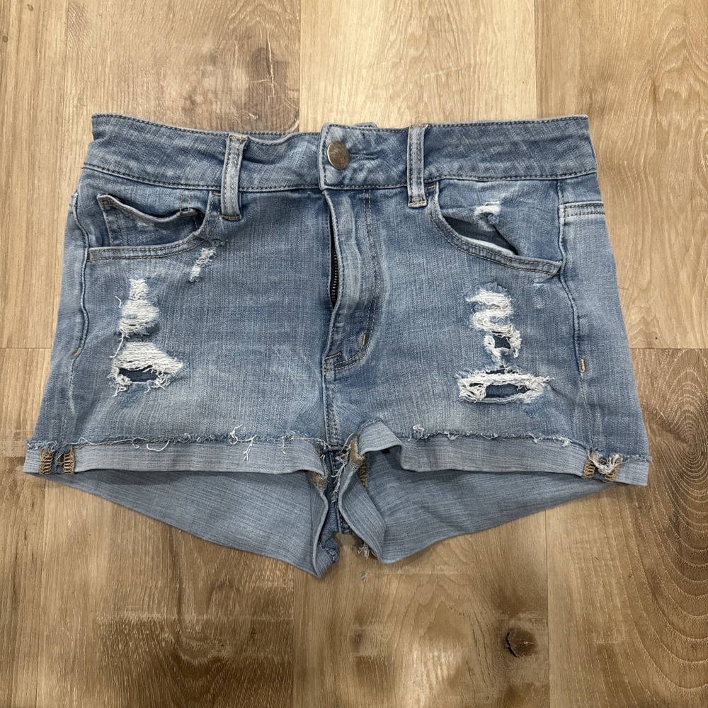 American Eagle Distressed Hi-Rise‎ Shortie Cuffed Super Super Stretch Shorts 8